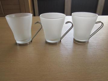 3 Vitrosax Italy koffie-thee glazen koppen D8,5cm H9,5cm beschikbaar voor biedingen