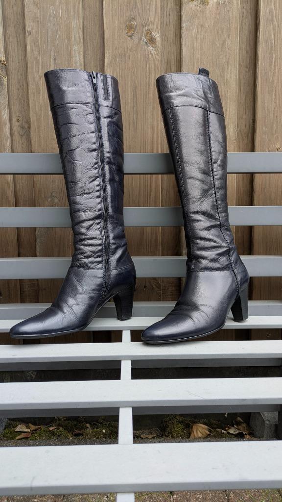 Laarzen hoge schacht, leer, donkerblauw, maat 38, Kleding | Dames, Schoenen, Zo goed als nieuw, Hoge laarzen, Blauw, Ophalen