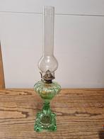 Vintage olielamp - kerosine bureaulamp groenglas, Ophalen of Verzenden