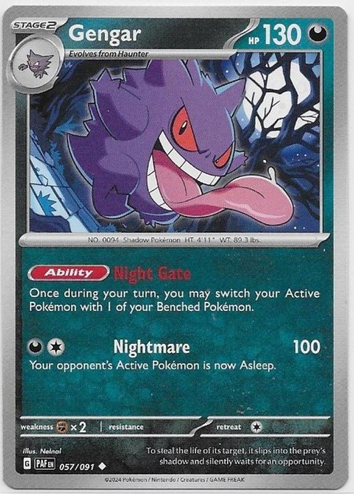 Paldean Fates,  Gengar [uncommon] 57/91, Hobby en Vrije tijd, Verzamelkaartspellen | Pokémon, Nieuw, Losse kaart, Ophalen of Verzenden