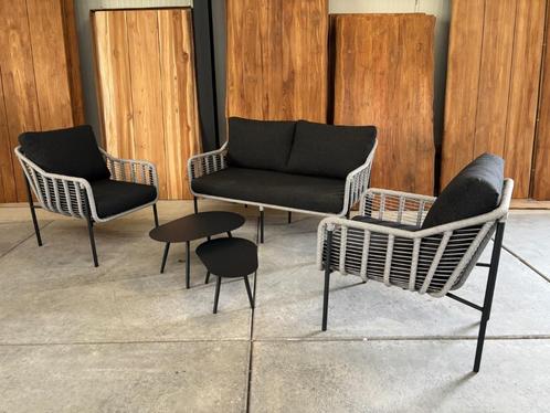 Colton loungeset lichtgrijs rope, Tuin en Terras, Tuinsets en Loungesets, Nieuw, Loungeset, Wicker, 4 zitplaatsen, Bank, Bijzettafel