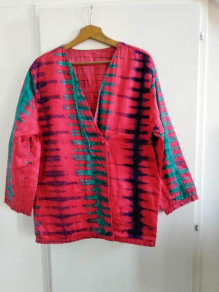 Kunstzinnig batik jakje 2 kanten draagbaar handwerk katoen, Kleding | Dames, Blouses en Tunieken, Zo goed als nieuw, Maat 42/44 (L)