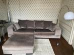 Luxe Taupe Grijze Velours Bank met Losse Poef, Ophalen of Verzenden, Gebruikt, Stof
