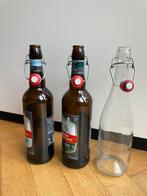 3 beugelflessen 75 cl bruin (2) en transparant (1), Ophalen, Zo goed als nieuw