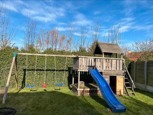 Speelhuis met schommel en zandbak, Kinderen en Baby's, Speelgoed | Buiten | Speelhuisjes, Gebruikt, Hout, Ophalen