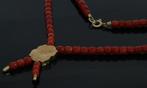 Bloedkoraal antieke ketting 14k gouden slot en schuif hanger, Sieraden, Tassen en Uiterlijk, Antieke sieraden, Ophalen of Verzenden