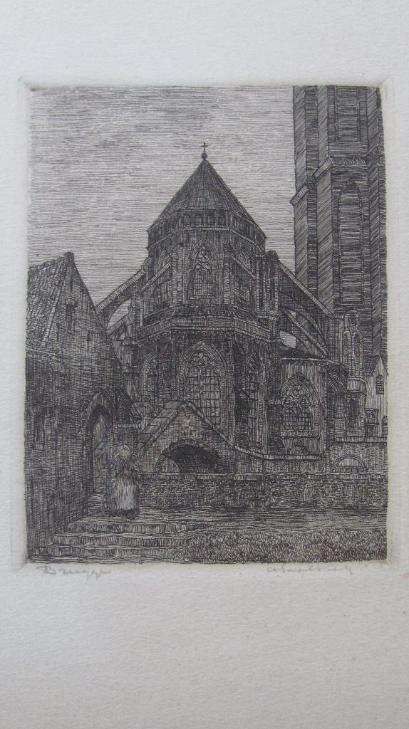 Brugge - gesigneerde ets - OLV-kerk Brugge, Antiek en Kunst, Kunst | Etsen en Gravures, Ophalen of Verzenden
