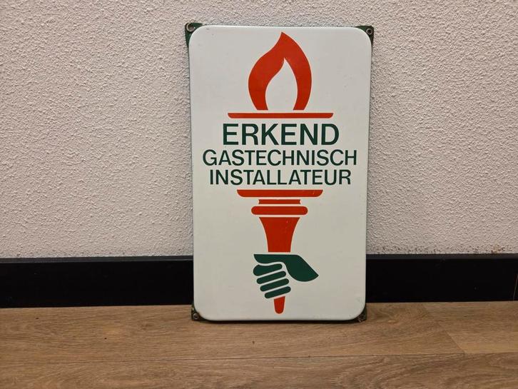 Emaille Bord Erkend Gastechnisch Installateur, Antiek en Kunst, Antiek | Emaille, Ophalen of Verzenden