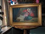 Brocante oude schilderij met bloemen, Ophalen of Verzenden