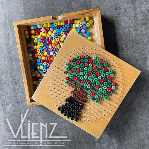 Vintage, retro houten kralenplank ronde vorm, Kinderen en Baby's, Speelgoed | Educatief en Creatief, Gebruikt, Bouwen, Puzzelen