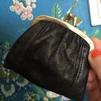 Vintage retro zwarte leren portemonnee knipportemonnee beurs, Ophalen of Verzenden, Zo goed als nieuw, Zwart, Leer