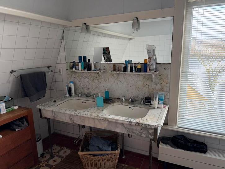 Antieke marmeren dubbele wastafel - 1900, Huis en Inrichting, Badkamer | Badkamermeubels, Gebruikt, Wasbak of Wastafel, Minder dan 100 cm