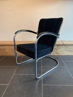 Vier Gispen 412 fauteuils, chroom, nieuwe zwarte ribstof, Huis en Inrichting, Fauteuils, Design, 75 tot 100 cm, Zo goed als nieuw