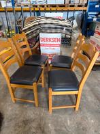 Eiken Stoelen met Leren Zitting - Set van 4, Gebruikt, Zwart, Ophalen of Verzenden, Vier