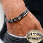 Heren/Mannen Zilverkleurige Vintage V-Schakelarmband RVS, Verzenden, Nieuw, Zilver, Staal
