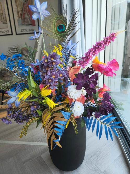 Tropical XXL zijden bloemboeket inclusief vaas en pilaar, Huis en Inrichting, Woonaccessoires | Kunstplanten en Kunstbloemen, Nieuw