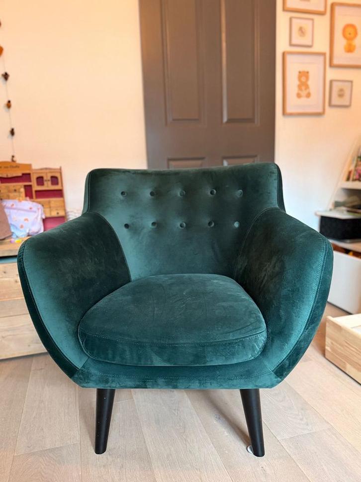 Groene Velvet Stoel - Zo Goed Als Nieuw!, Huis en Inrichting, Fauteuils, Zo goed als nieuw, Stof, 75 tot 100 cm, Ophalen