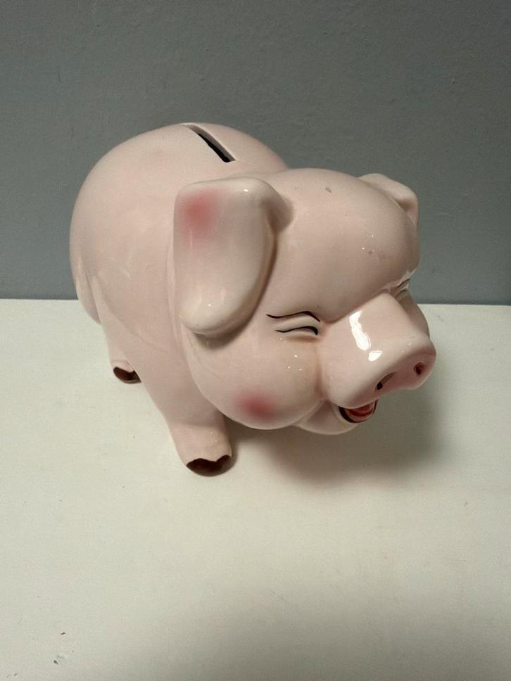 Leuk spaarvarken jaren 50-70 vintage object, Verzamelen, Spaarpotten, Zo goed als nieuw, Dier, Steen, Aardewerk of Keramiek, Ophalen of Verzenden