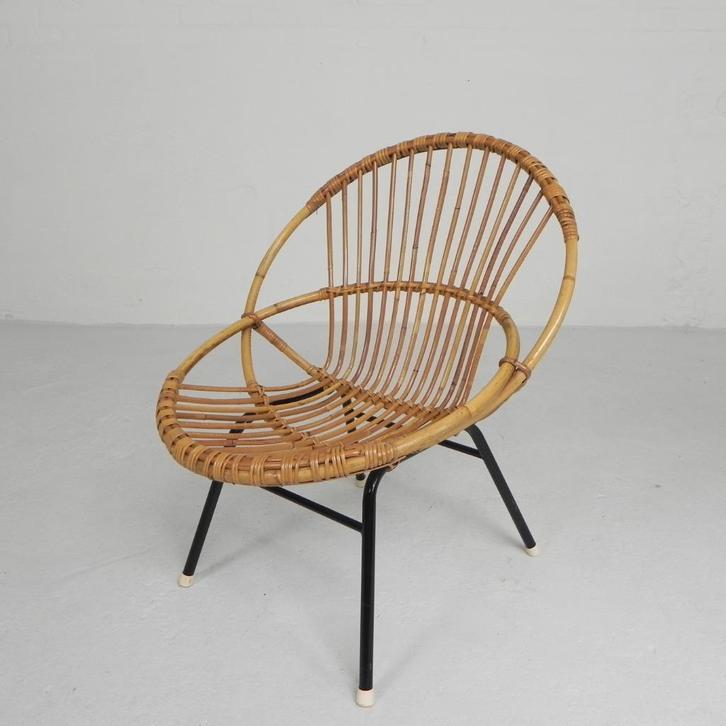 Vintage Rohe Noordwolde bamboe stoel, jaren 60, Antiek en Kunst, Antiek | Meubels | Stoelen en Banken, Ophalen of Verzenden