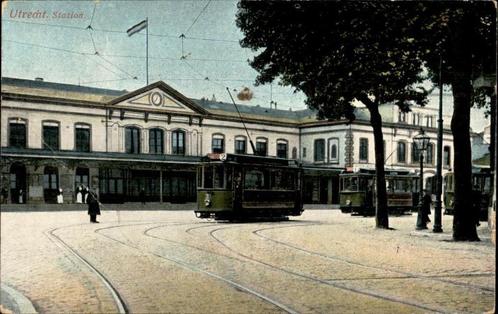 Utrecht Station met trams  st 1913, Verzamelen, Ansichtkaarten | Nederland, Gelopen, Utrecht, Voor 1920, Ophalen of Verzenden