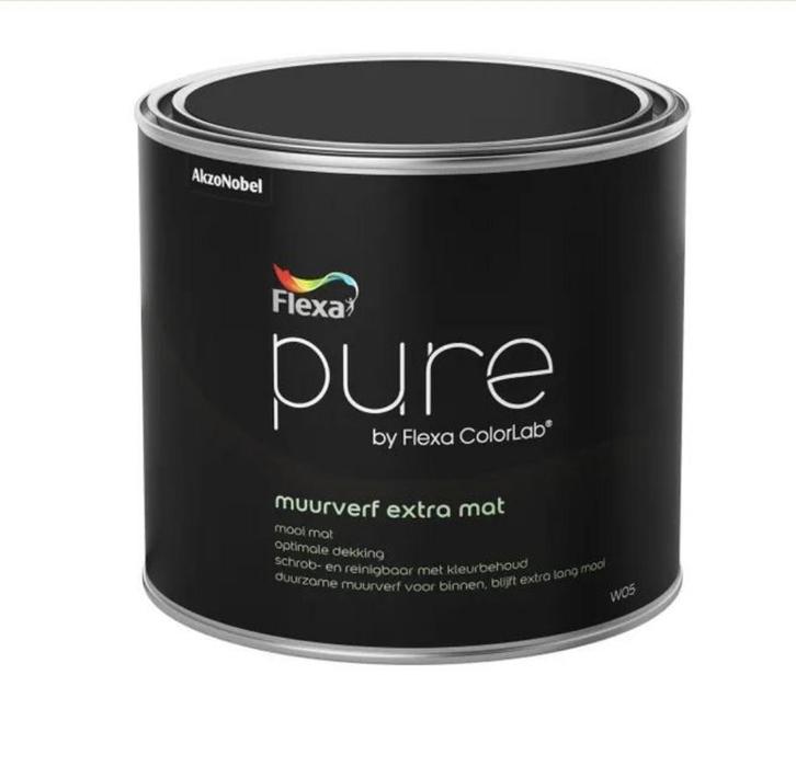 Muurverf/Krijtverf- Pure by Flexa - 0,5/1/2,5/5L -ELKE KLEUR, Doe-het-zelf en Verbouw, Verf, Beits en Lak, Nieuw, Verf, Minder dan 5 liter
