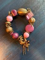 Paars-roze-bronskleurige armband met kralen en libelle, Ophalen of Verzenden, Zo goed als nieuw, Paars, Met bedels of kralen