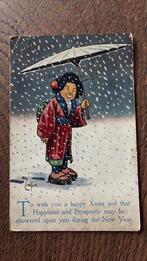 Onder de paraplu, in de sneeuw vrouw kn kimono, Ophalen of Verzenden, Voor 1920, Gelopen, Overige thema's