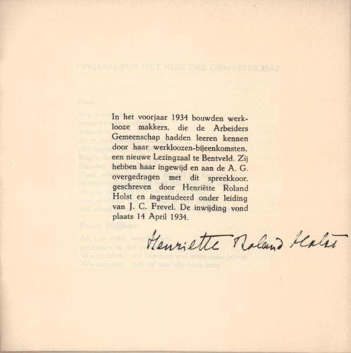 Bentveld ~ Arb. Gemeensch. Woodbrookers ~ Henriette R. Holst, Boeken, Geschiedenis | Vaderland, Gelezen, 20e eeuw of later, Verzenden
