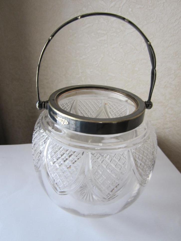 Antieke ice bucket - kristal met Rodgers Sheffield ep handva, Antiek en Kunst, Antiek | Glas en Kristal, Verzenden
