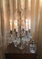 Antieke Franse Girandole  kandelaar met kristal pegels, Ophalen, Koper of Brons