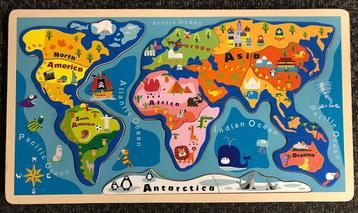 Puzzel wereldkaart continenten - hout - Nieuw! beschikbaar voor biedingen