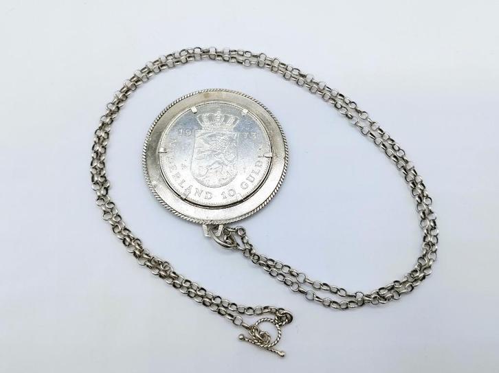 Zilveren jasseronketting met zilveren 10 gulden hanger, Sieraden, Tassen en Uiterlijk, Antieke sieraden, Hanger, Zilver, Verzenden