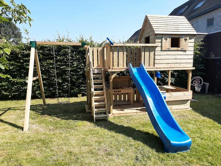 Luxe Houten Speeltoestel – Met Picknickzitje!, Kinderen en Baby's, Speelgoed | Buiten | Speeltoestellen, Nieuw, Glijbaan, Schommel