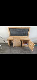 steigerhoutbureau met krijtbord en kastje en leuke stoel!, Ophalen, Gebruikt