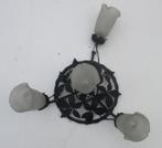 originele art deco smeedijzeren plafonnier 4 Muller kappen, Antiek en Kunst, Ophalen