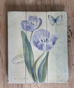 Nieuw (nog gesealed) houten wandbord met tulpen en vlinder, Ophalen of Verzenden, Nieuw