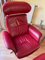Rood leren draaistoel met bankje, Huis en Inrichting, Fauteuils, Ophalen, Zo goed als nieuw, Leer, 50 tot 75 cm