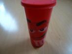 M&M rode plastic beker met deksel, rood, Verzamelen, Ophalen of Verzenden, Zo goed als nieuw, Gebruiksvoorwerp