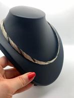 X192 Prachtige zilveren gevlochten bicolor ketting, Ophalen of Verzenden, X, Goud, Zilver
