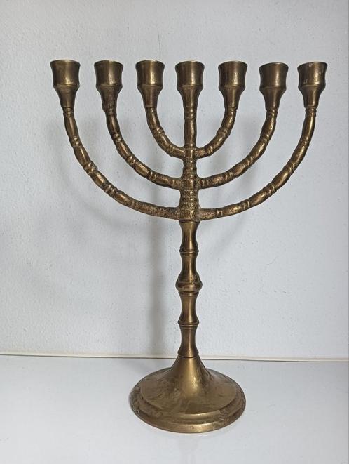 Vintage koper messing menorah kandelaar, Antiek en Kunst, Antiek | Kandelaars, Koper of Brons, Ophalen of Verzenden