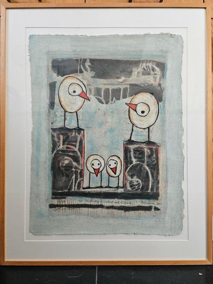 Zeefdruk Innemee "the relativity of contact and distance ..., Antiek en Kunst, Kunst | Litho's en Zeefdrukken, Ophalen
