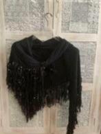 Shawl zwart vierkant met pailletten&franjes 110cm 100%katoen, Ophalen of Verzenden, Nieuw, Sjaal