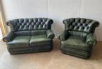 Orginele Chesterfield Set 2 Zits + 1 Fauteuil!!, Huis en Inrichting, Banken | Bankstellen, Leer, Ophalen of Verzenden, 75 tot 100 cm