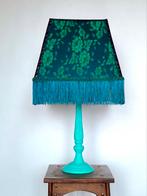 Lampenkap groen blauw lampenvoet kant linnen vintage retro, Huis en Inrichting, Lampen | Tafellampen, 50 tot 75 cm, Vintage jaren 60 behemian landelijk kleurrijk klassiek