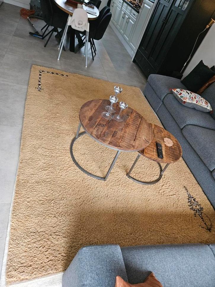 Beige wollen Vloerkleed met Decoratieve Rand, Huis en Inrichting, Stoffering | Tapijten en Kleden, Gebruikt, 200 cm of meer, 200 cm of meer