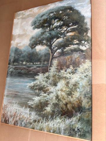 Antieke aquarel beschikbaar voor biedingen