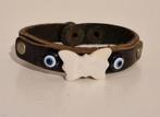 Armband bruin vlinder leer drukker sieraden blauwe oog, Gebruikt, Bruin, Verzenden, Leer
