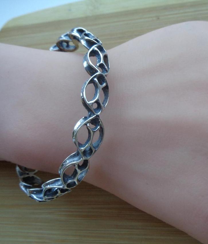 zilveren open slavenarmband [406], Sieraden, Tassen en Uiterlijk, Armbanden, Zo goed als nieuw, Zilver, Zilver, Verzenden