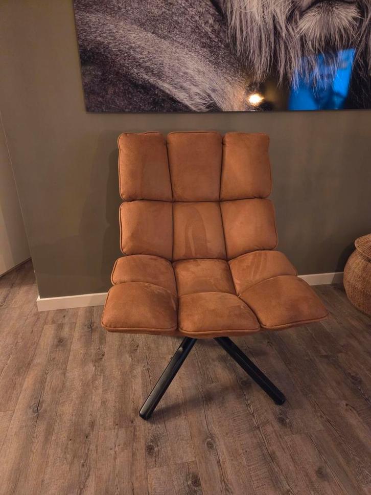 Cognac Bruine Fauteuil - Zo Goed Als Nieuw!, Huis en Inrichting, Stoelen, Zo goed als nieuw, Eén, Metaal, Stof, Bruin, Ophalen