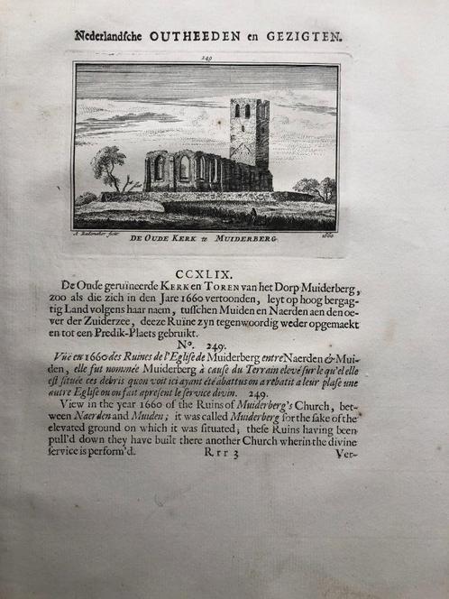 249 / Muiderberg de Oude Kerk Kopergravure 1732, Antiek en Kunst, Kunst | Etsen en Gravures, Ophalen of Verzenden